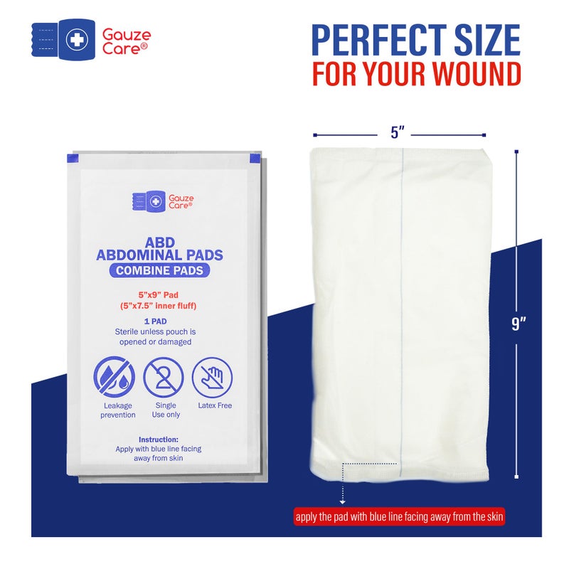 Gauze Care GauzeCare Sterile Abdominal Pads 5x9 inch 20-Pack | Extra Absorbent & Thick, Individually Packed Combine Pads with Non-Stick Outer Layer for Heavy Bleeding Wounds | Perfect for First Aid Kits (IFAKs) - Image 2