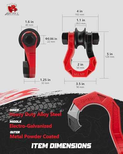 AMBULL D Ring Separate Shackle with Snatch Block, 3/4" Easy Open Shackles w/Snatch Block Pulley, Heavy Duty Shackle for Towing Winch, Pulley for Off-Road Vehicle Recovery, Truck, ATV, UTV, BlackRed - Image 3