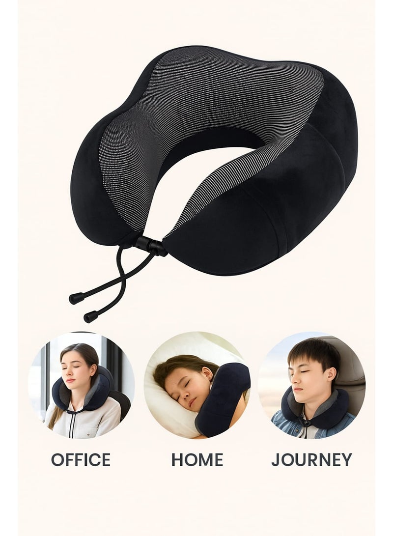 بي كيه ماكس وسادة سوداء على شكل حرف U، وسادة نوم لحماية الرقبة في المكتب، وسادة سفر على شكل حرف U، وسادة رقبة مكتب، وسادة سفر من إسفنج الذاكرة | مريحة أثناء التنقل | قابلة للغسل على شكل حرف U | غطاء تبريد مخملي للنوم والسيارة والقطار والحافلة والغرفة والمكتب (أسود)) - Image 2