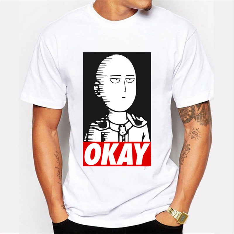 1049 Anime One Punch Superman Fashion Printed Men's T-Shirt Cross-border wish Hot Selling Trendy Men's Short-sleeved Base Shirt - Image 1