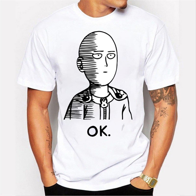 1049 Anime One Punch Superman Fashion Printed Men's T-Shirt Cross-border wish Hot Selling Trendy Men's Short-sleeved Base Shirt - Image 4
