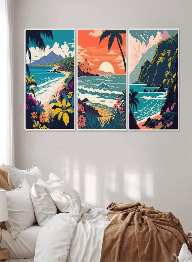 EVPYXFUT 3Pcs Hawaii Travel Wall Art Retro Exotic Tropical Canvas Posters Ocean Beach Prints Waves Landscape Pictures Vintage Mountain Paintings Wall Decor For Bedroom Living Room Artwork Framed - Image 5