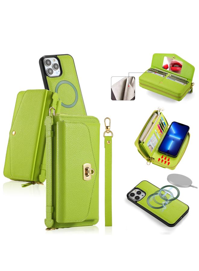 Zaboon Case For iPhone 13 Pro Max MagSafe Crossbody Multi-functional Zipper Wallet Litchi Leather Phone Case - Image 1