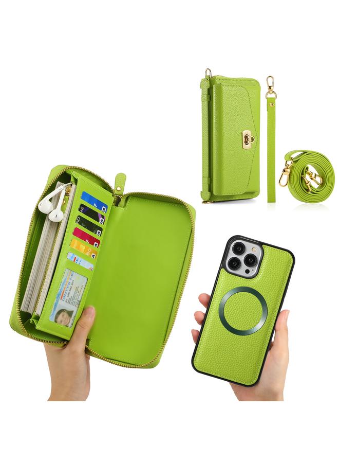 Zaboon Case For iPhone 13 Pro Max MagSafe Crossbody Multi-functional Zipper Wallet Litchi Leather Phone Case - Image 5