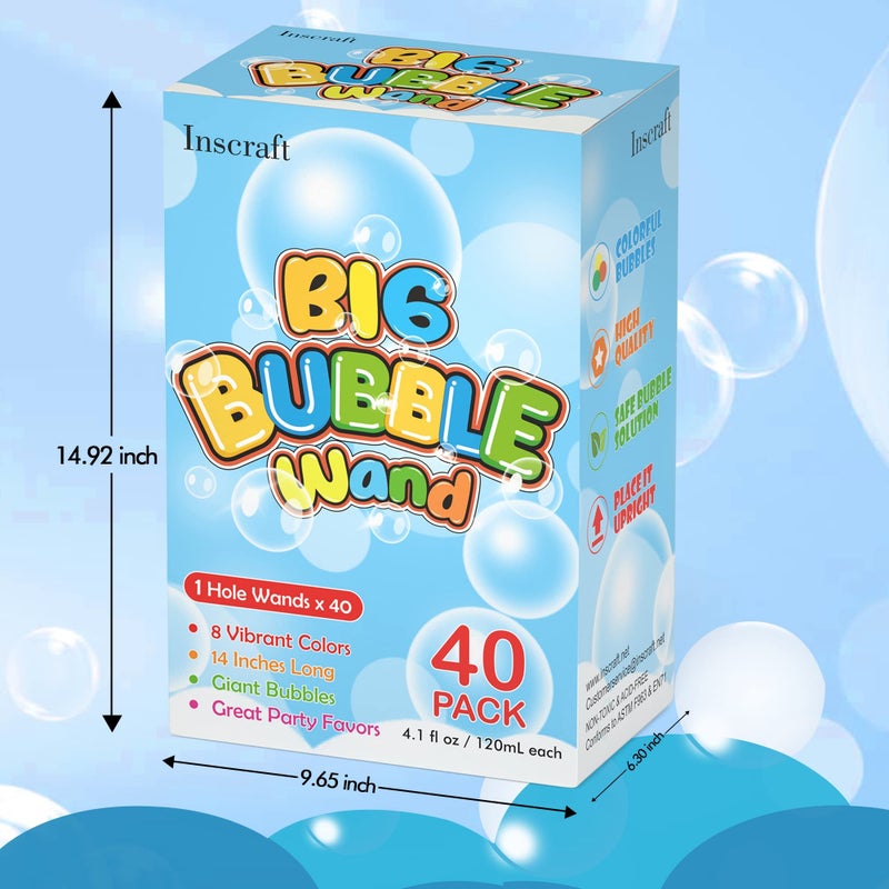 Inscraft 40 Pack 14’’ Big Bubble Wands, 8 Colors Bubbles Bulk for Summer Toy, Outdoor / Indoor Activity Use, Easter, Birthday, Graduation, Shower, Bubbles Party Favors Supplies for Kids Toddlers - Image 5