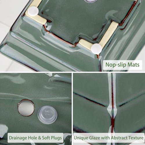 Villa Como Ceramic Bonsai Pots with Drainage Trays Set of 2, Green Glazed Bonsai Planters for Indoor/Outdoor Use, Rectangular Shallow Bonzai Tree Pot for Succulent, Orchids, Cacti, Home, Patio, Garden, 7.5"x5.5" - Image 3
