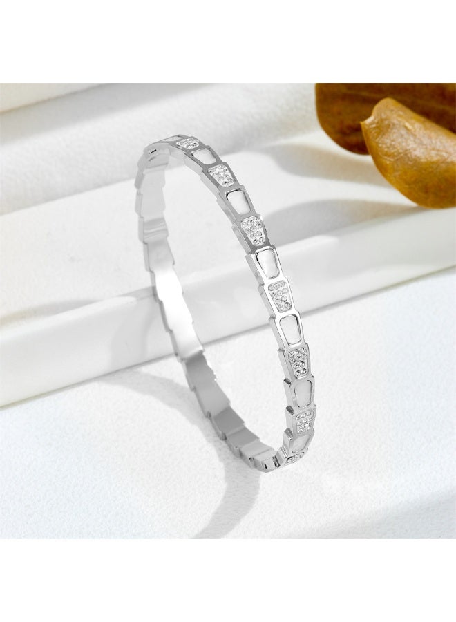High-quality exquisite white mother-of-pearl snake bone bracelet for women, thick 18K rose gold plated snake-shaped white mother-of-pearl interlocking diamond bracelet