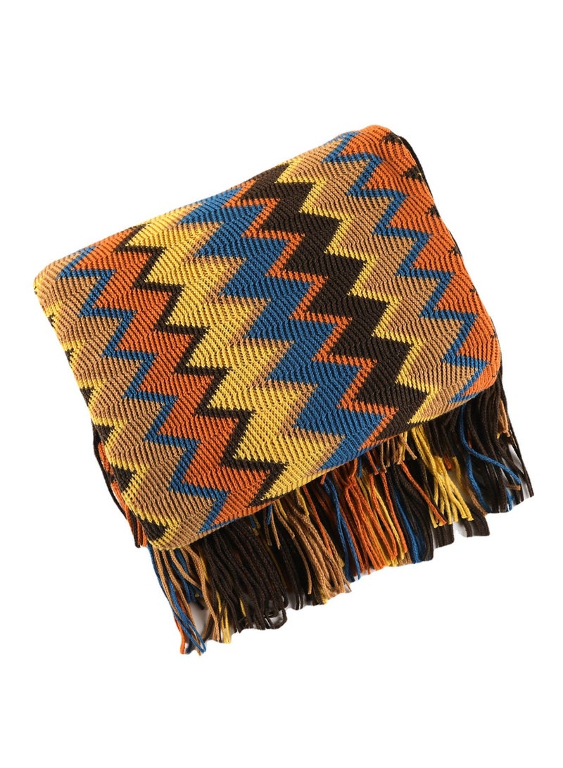 إسكدنيا شرابة تصميم بوهيميا نمط محبوك بطانية لينة براون مزيج - Image 4