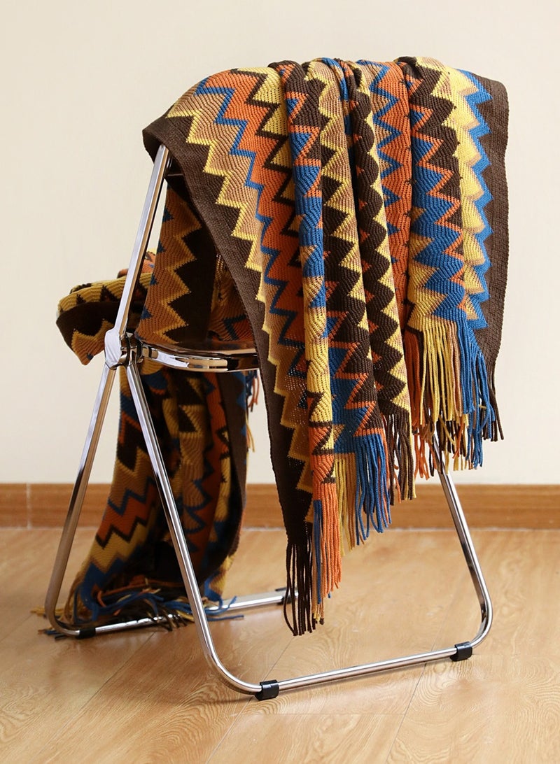 إسكدنيا شرابة تصميم بوهيميا نمط محبوك بطانية لينة براون مزيج - Image 2