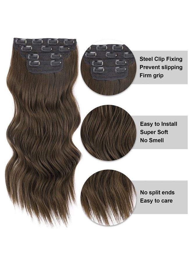Vigorous - Clip in Hair Extensions 20 Inch Chocolate Brown Hair Extensions for Women Natural Wavy Extensions Synthetic Full Head - Image 1