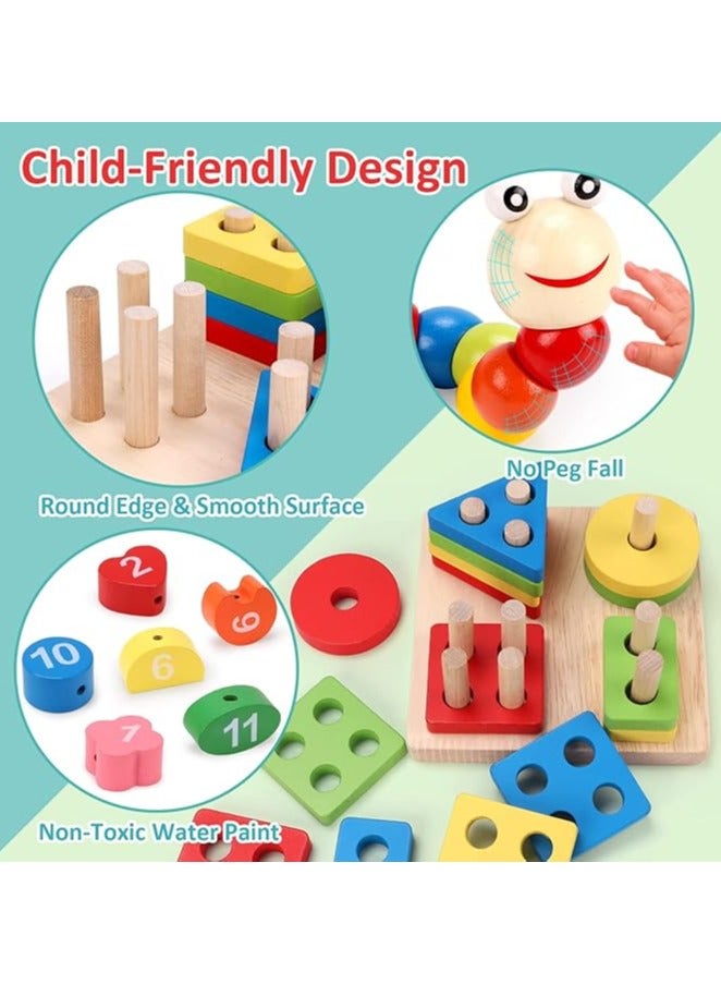 Montessori Toys for Boys Girls, 6 In 1 Kids Wooden Toys Toddler Toys Includes Stacking Sorting Xylophone Bead Maze Baby Boy Girls 3-6 Year,Preschool Educational Toy Gifts - Image 4