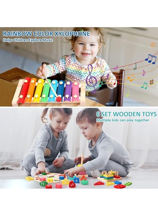 Montessori Toys for Boys Girls, 6 In 1 Kids Wooden Toys Toddler Toys Includes Stacking Sorting Xylophone Bead Maze Baby Boy Girls 3-6 Year,Preschool Educational Toy Gifts - Image 5