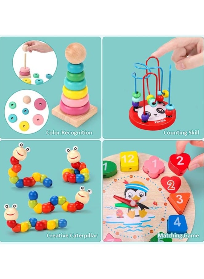Montessori Toys for Boys Girls, 6 In 1 Kids Wooden Toys Toddler Toys Includes Stacking Sorting Xylophone Bead Maze Baby Boy Girls 3-6 Year,Preschool Educational Toy Gifts - Image 3