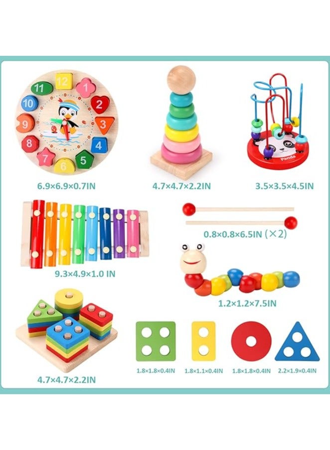Montessori Toys for Boys Girls, 6 In 1 Kids Wooden Toys Toddler Toys Includes Stacking Sorting Xylophone Bead Maze Baby Boy Girls 3-6 Year,Preschool Educational Toy Gifts - Image 2