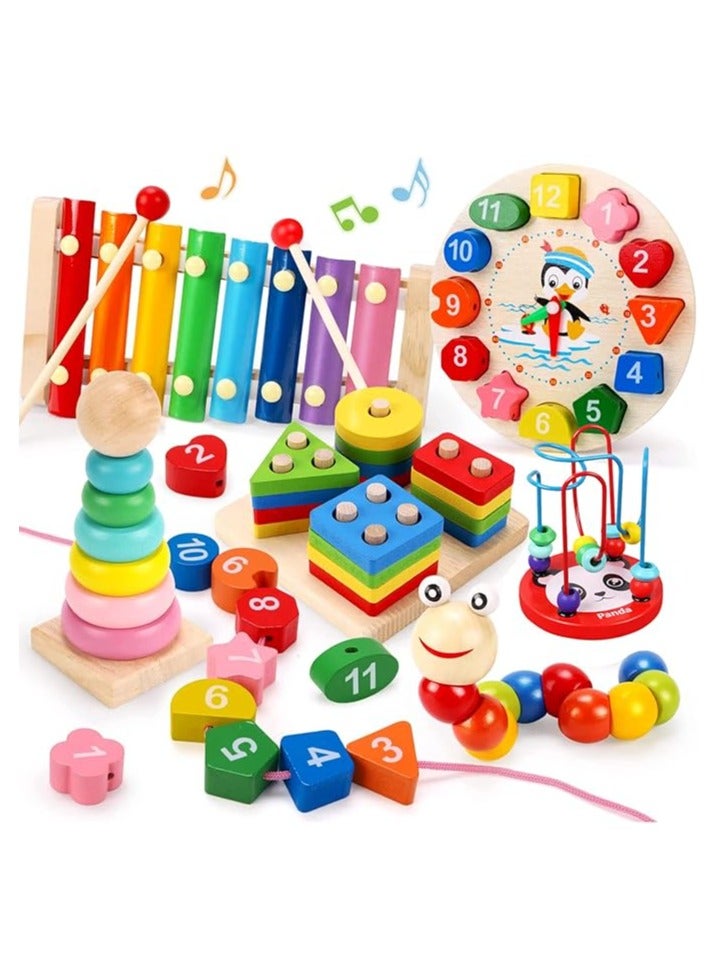 Montessori Toys for Boys Girls, 6 In 1 Kids Wooden Toys Toddler Toys Includes Stacking Sorting Xylophone Bead Maze Baby Boy Girls 3-6 Year,Preschool Educational Toy Gifts - Image 1