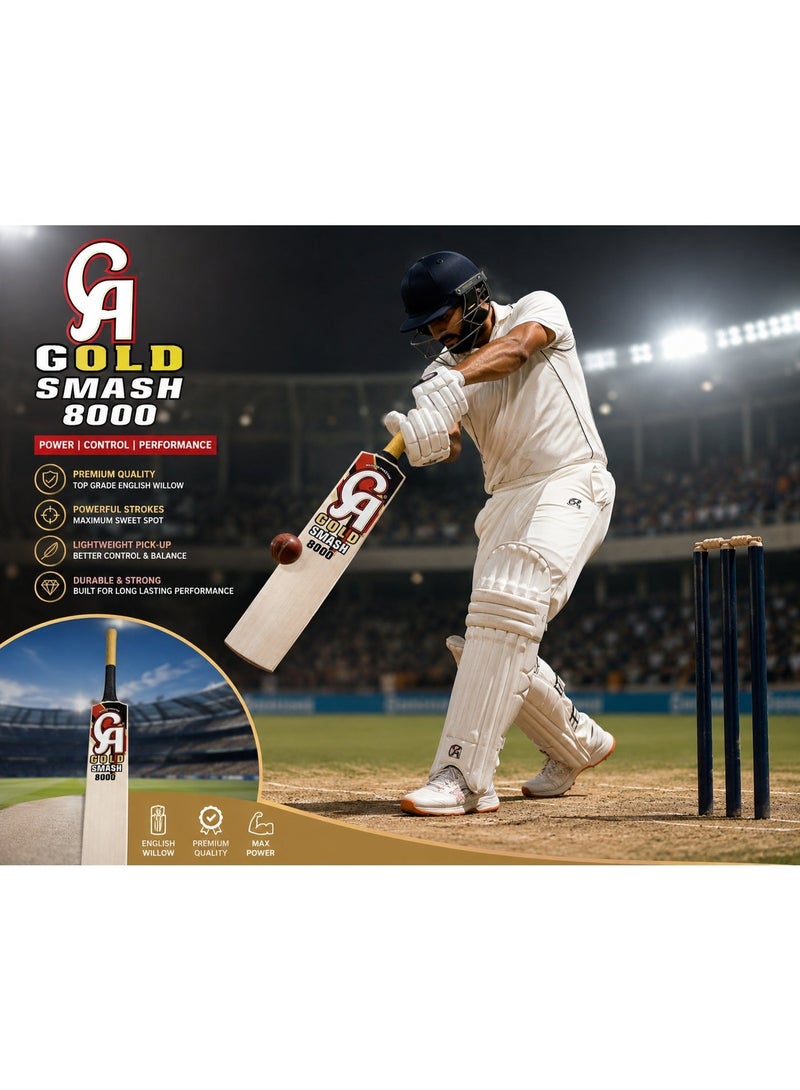 CA Gold Smash 8000 Cricket Bat – Premium Quality Full Size Bat with Comfortable Grip | Durable Cricket Bat for Training, Practice & Matches - Image 4