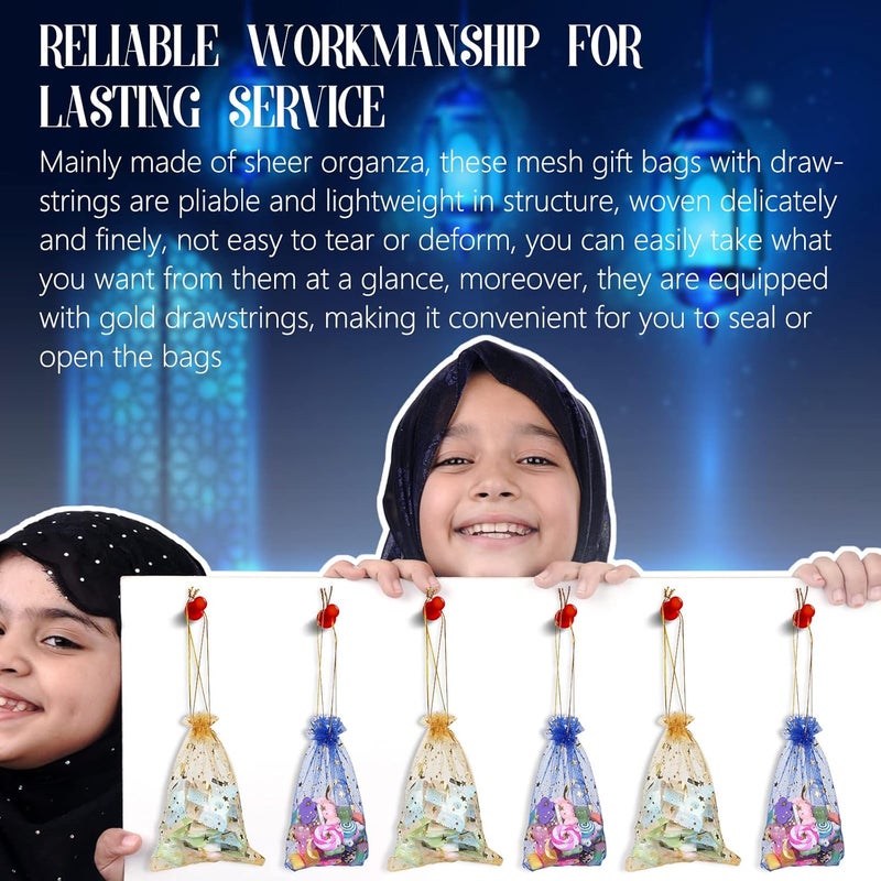 Shappy 50 Pieces Eid Mubarak Favor Moon Star Organza Bags Drawstring Sheer Mesh Latern Muslim Ramadan Tulle Jewelry Candy Gift Pouches for Party Wedding Supplies Decoration gold - Image 4