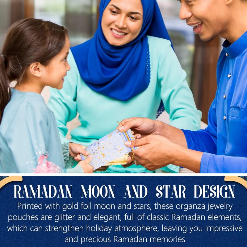 Shappy 50 Pieces Eid Mubarak Favor Moon Star Organza Bags Drawstring Sheer Mesh Latern Muslim Ramadan Tulle Jewelry Candy Gift Pouches for Party Wedding Supplies Decoration gold - Image 5