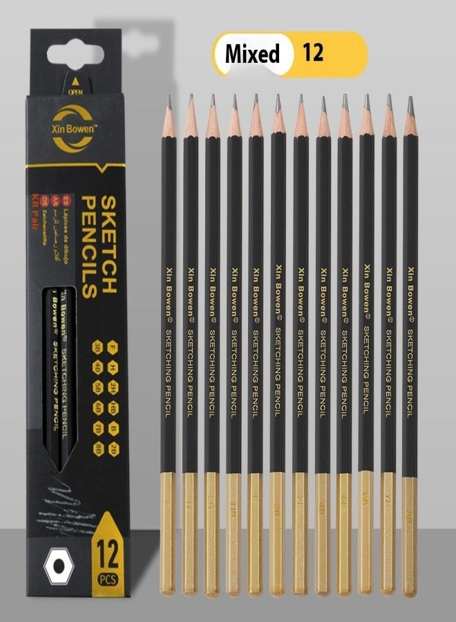 Xinbowen 12-Piece Sketching Pencil Set – Mixed Hardness for Beginners and Art Students - Image 1