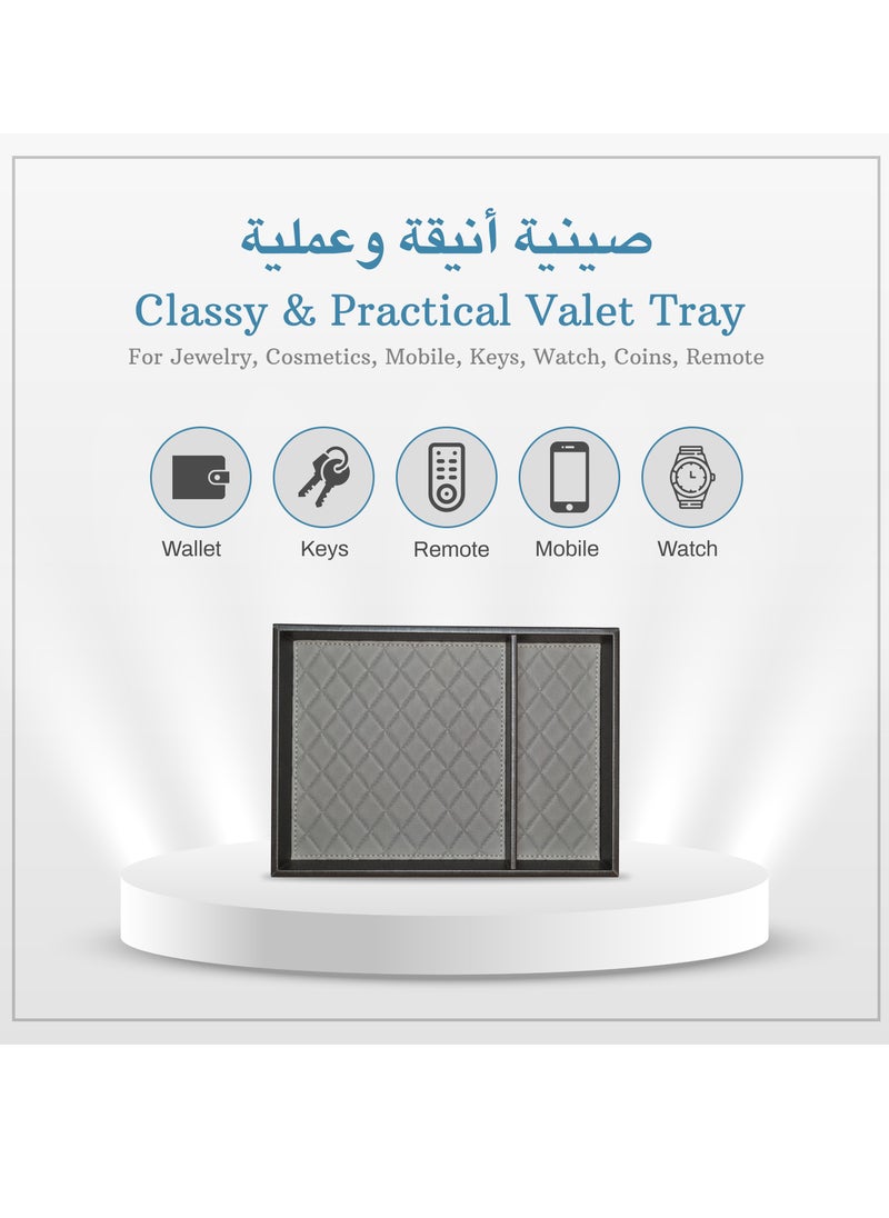 لي آرت صينية Valet جلدية مع فاصل - منظم صينية جلدية | صينية تنظيم بجانب السرير، وطاولة المكتب، وطاولة بجانب السرير | صينية Catchall للمحفظة، والهاتف المحمول، والساعة، والأدوات المكتبية (رمادي)  - Image 2