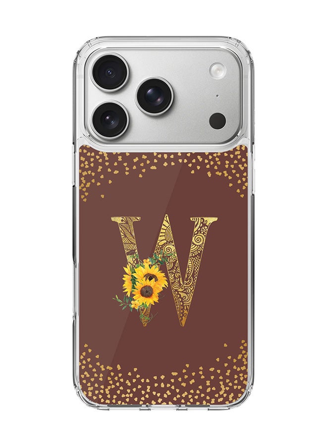 Stylizedd Classic Clear MagSafe Case for iPhone 17 Pro , Hybrid Soft Case Flexible Edges Anti Drop TPU PC Gel Thin Transparent Cover [ Designed for iPhone 17 Pro ] - Custom Monogram Initial Letter Floral Pattern Alphabet - W  (Brown )