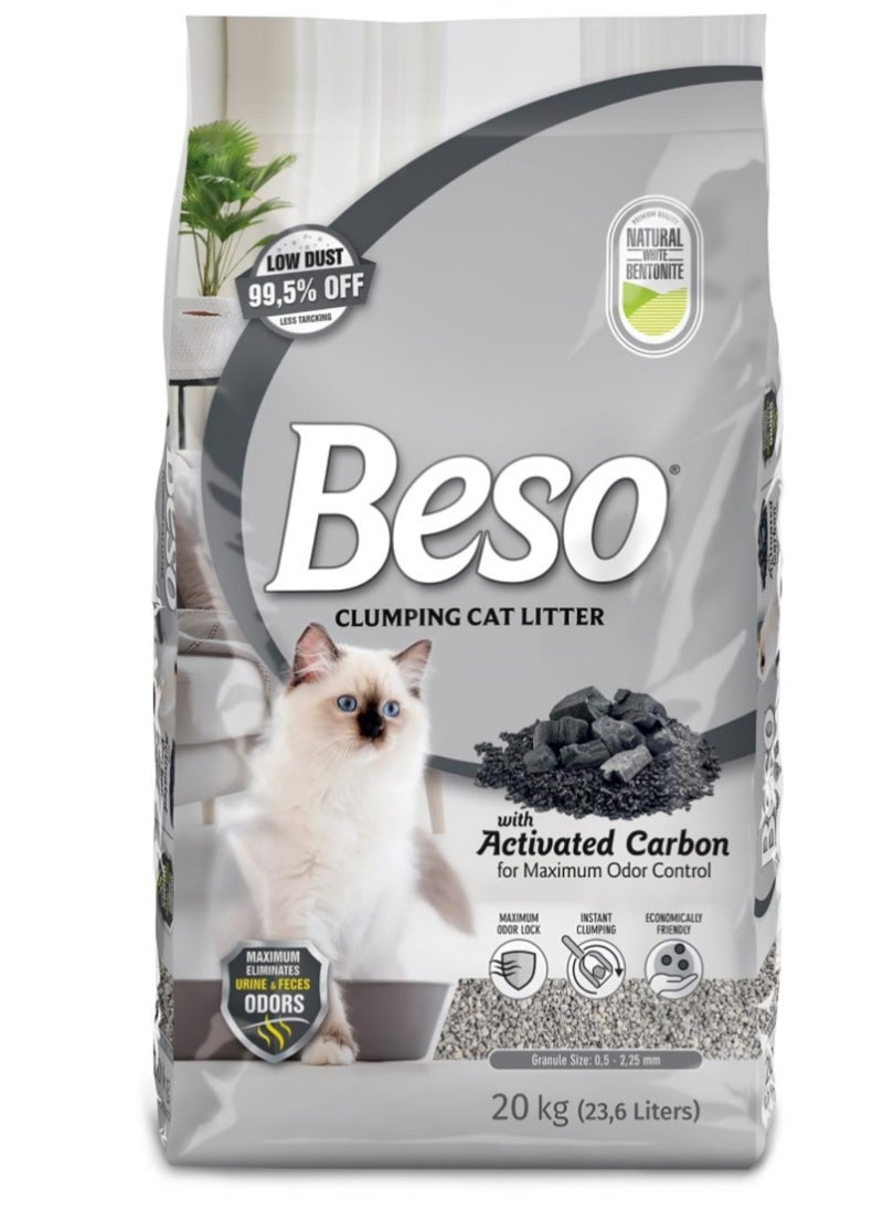 Beso High performance Absorption And Clumping Cat Litter With Carbon Scent  20KG (23,6L) 