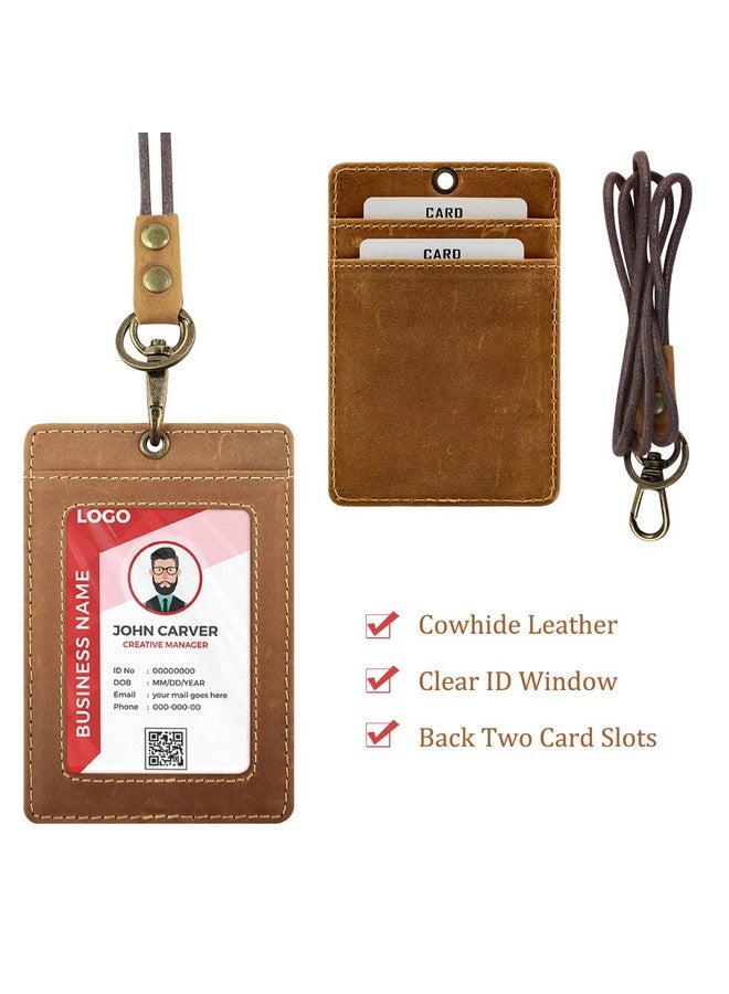 Boshiho Vertical Style Cowhide Leather ID Card Badge Holder with Heavy Duty Lanyard (Crazy Horse Leather) - Image 5