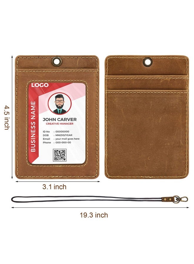 Boshiho Vertical Style Cowhide Leather ID Card Badge Holder with Heavy Duty Lanyard (Crazy Horse Leather) - Image 4