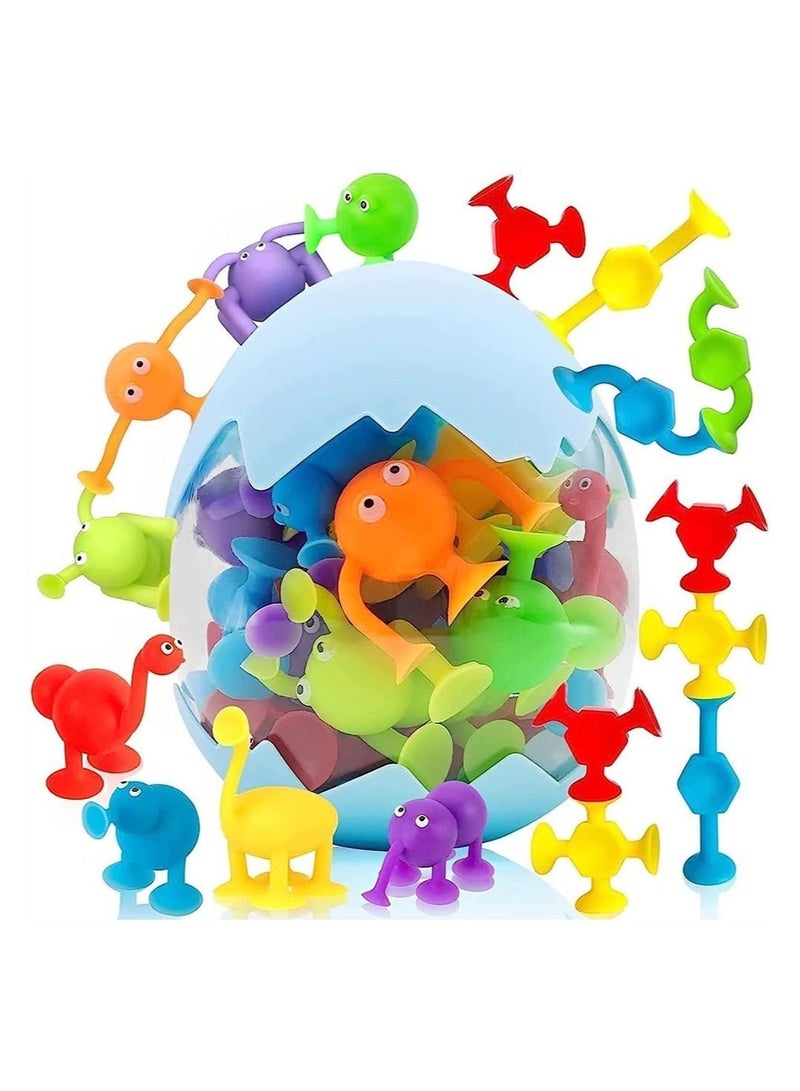 Y&D Suction Cup Toy, 27pcs Silicone Toys, Animal Shape Soft Brick Cup, Sensory Toys with Dinosaur Egg Shell Storage, Suitable for 3 4 5 6 7 Years Old Boys Girls Kids - Image 3