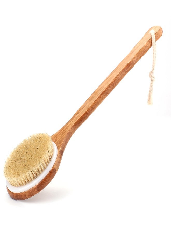 Lauliven Shower Brush with Natural Bristle - Long Bamboo Handle Bath Body Brush for Wet or Dry Brushing - Improves Blood Circulation, Exfoliating Skin - Image 1