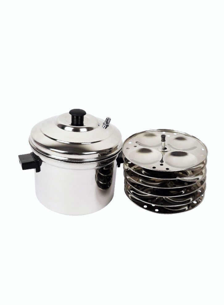 Ayda Idli Cooker Stainless Steel Pressure Steamer 6 Tier Cookware Pot with Handle for 24 idly Silver - Image 2