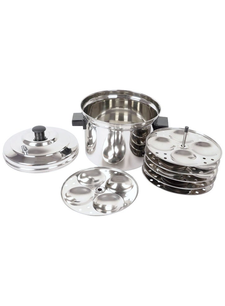 Ayda Idli Cooker Stainless Steel Pressure Steamer 6 Tier Cookware Pot with Handle for 24 idly Silver - Image 3