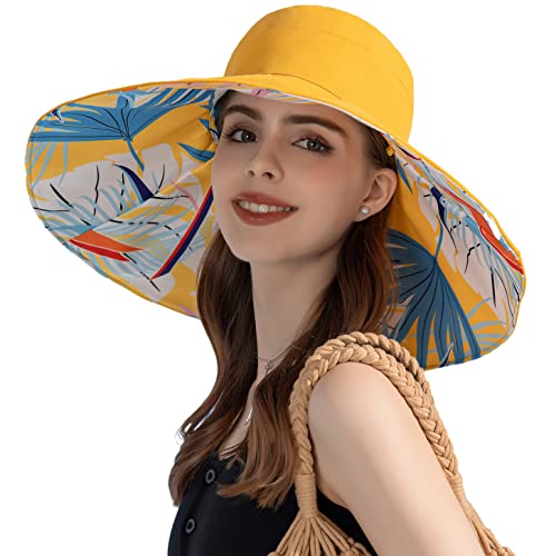 HUAMULAN Women Wide Brim Summer Sun Hat Floral Beach Fishing Bucket Hats Reversible Foldable Travel UV Protection - Image 1