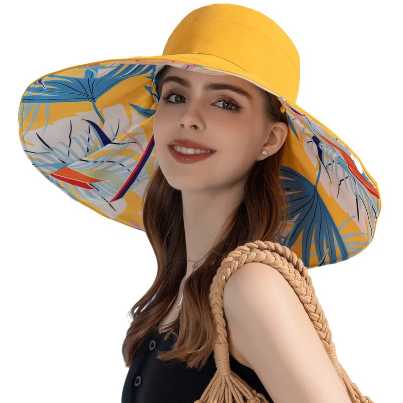 HUAMULAN Women Wide Brim Summer Sun Hat Floral Beach Fishing Bucket Hats Reversible Foldable Travel UV Protection - Image 2