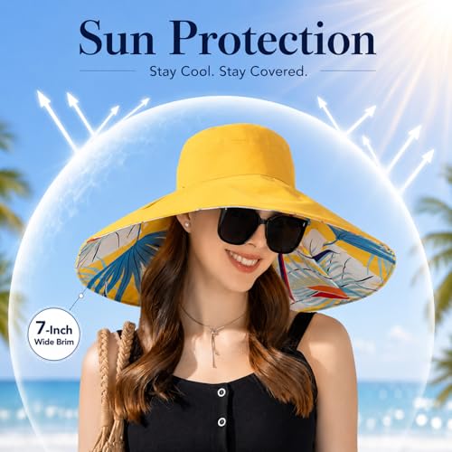 HUAMULAN Women Wide Brim Summer Sun Hat Floral Beach Fishing Bucket Hats Reversible Foldable Travel UV Protection - Image 3