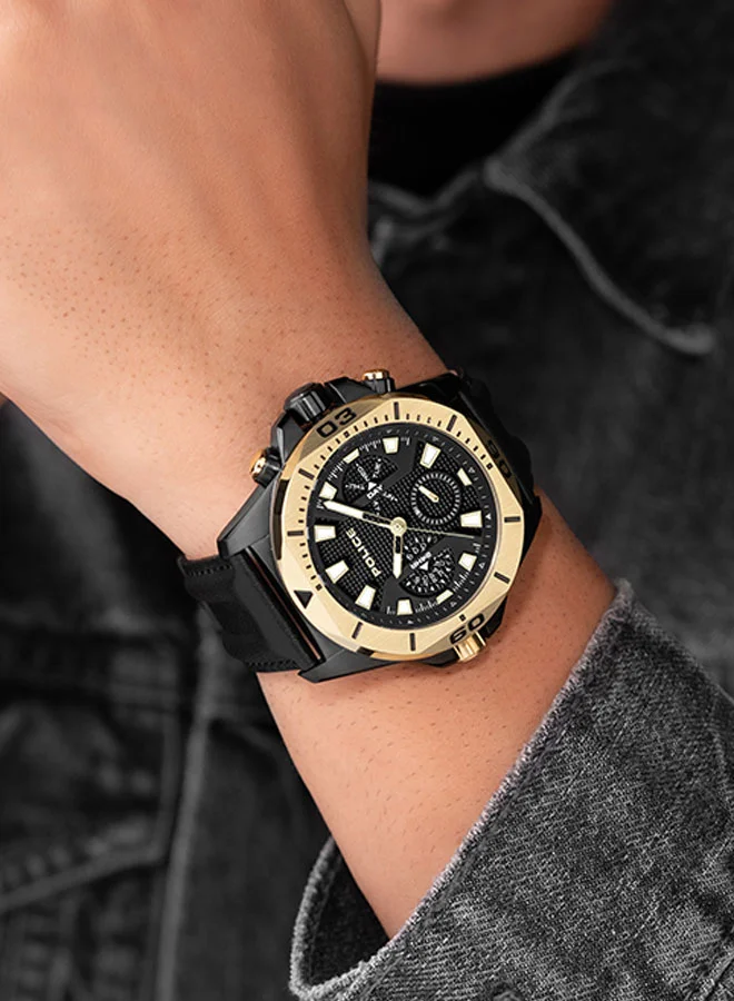 POLICE Electrical 46mm Men's Multifunction Watch with Black Leather  Strap