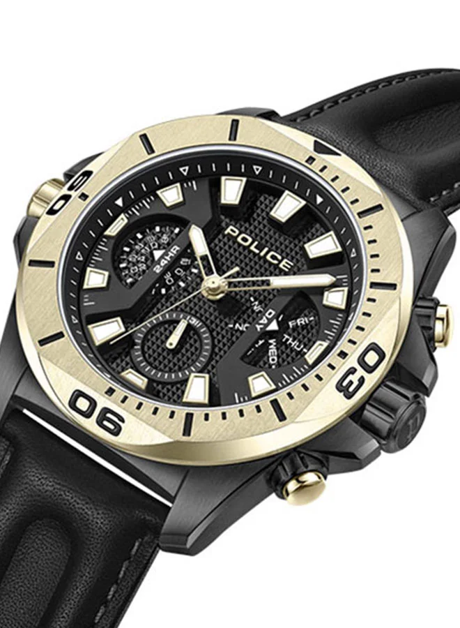 POLICE Electrical 46mm Men's Multifunction Watch with Black Leather  Strap
