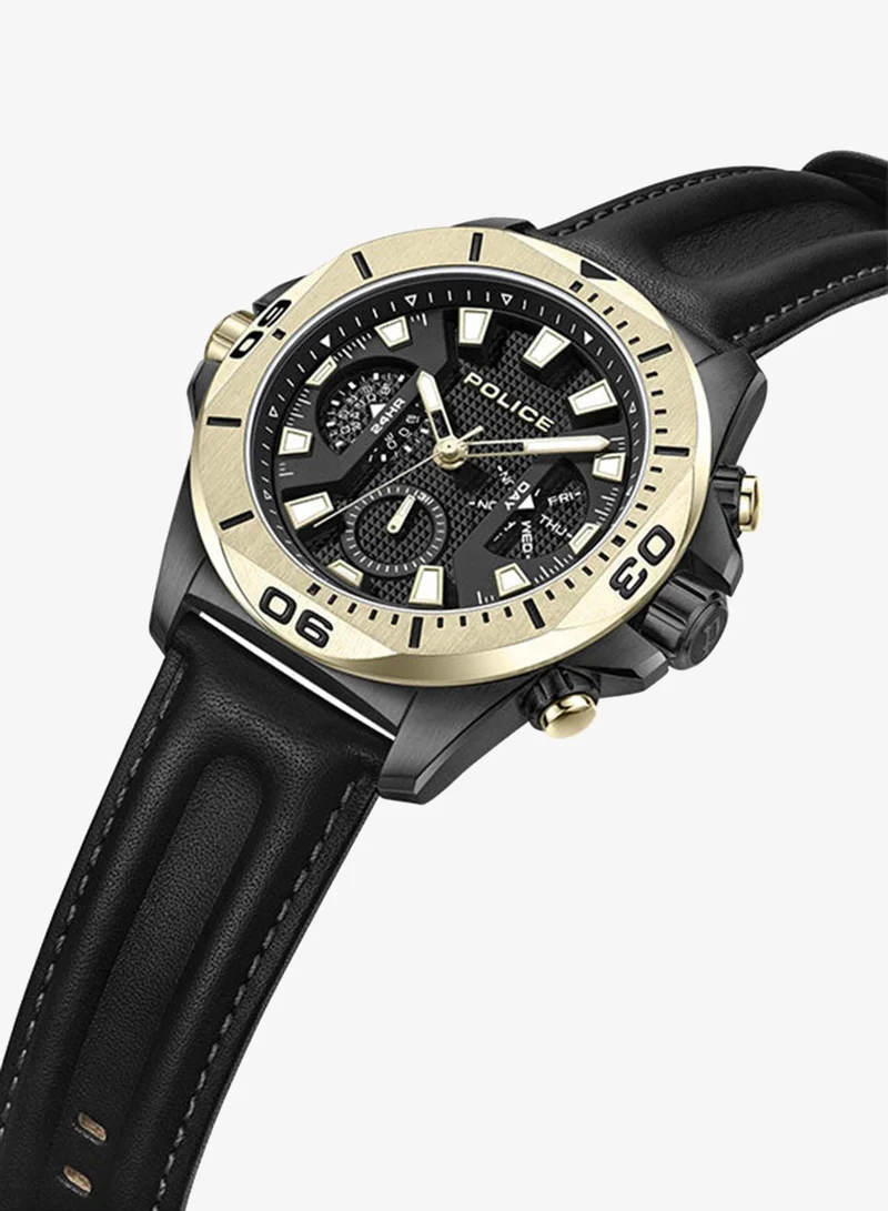 Police Electrical 46mm Men's Multifunction Watch with Black Leather  Strap