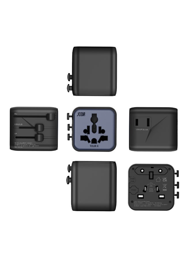 جودا شاحن جداري جودا TOUR X GaN متعدد الاستخدامات للسفر -باللون الأسود 🖤 محول طاقة عالمي مع منفذي AC مزدوجين، شحن سريع ⚡، وتوافق متعدد المقابس لأكثر من 200 دولة (الولايات المتحدة 🇺🇸، المملكة المتحدة 🇬🇧، الاتحاد الأوروبي 🇪🇺، أستراليا 🇦🇺) - Image 4