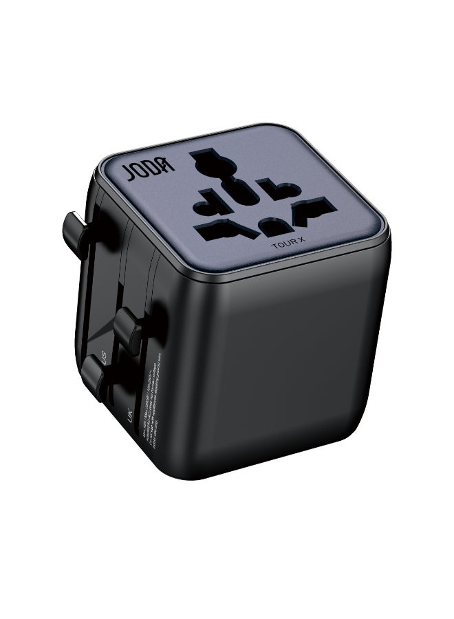 جودا شاحن جداري جودا TOUR X GaN متعدد الاستخدامات للسفر -باللون الأسود 🖤 محول طاقة عالمي مع منفذي AC مزدوجين، شحن سريع ⚡، وتوافق متعدد المقابس لأكثر من 200 دولة (الولايات المتحدة 🇺🇸، المملكة المتحدة 🇬🇧، الاتحاد الأوروبي 🇪🇺، أستراليا 🇦🇺) - Image 1