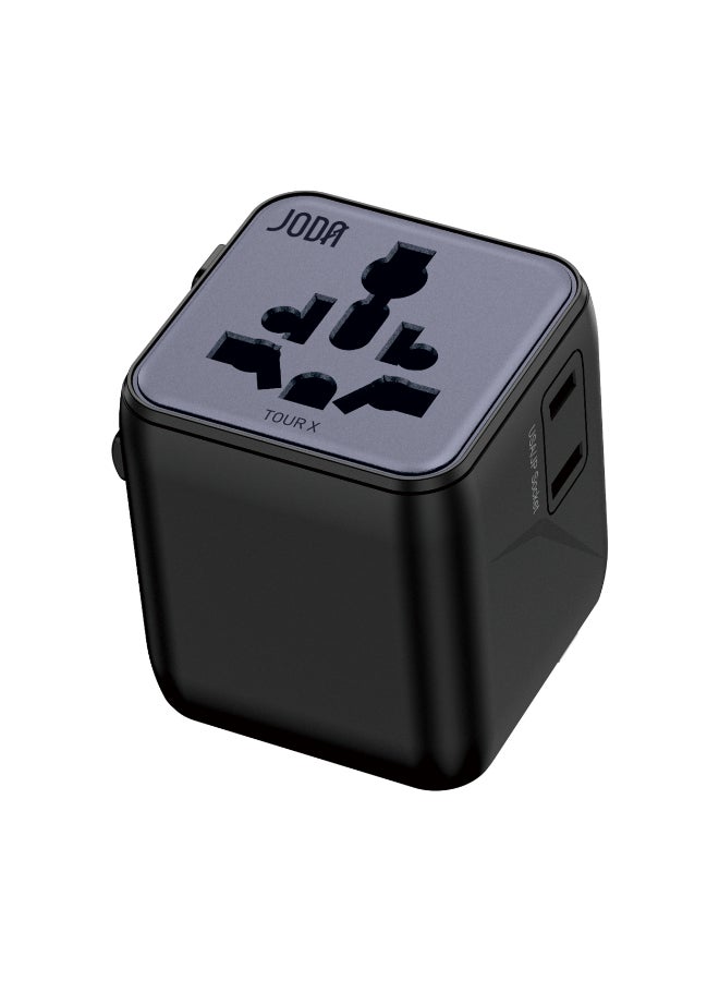 جودا شاحن جداري جودا TOUR X GaN متعدد الاستخدامات للسفر -باللون الأسود 🖤 محول طاقة عالمي مع منفذي AC مزدوجين، شحن سريع ⚡، وتوافق متعدد المقابس لأكثر من 200 دولة (الولايات المتحدة 🇺🇸، المملكة المتحدة 🇬🇧، الاتحاد الأوروبي 🇪🇺، أستراليا 🇦🇺) - Image 2