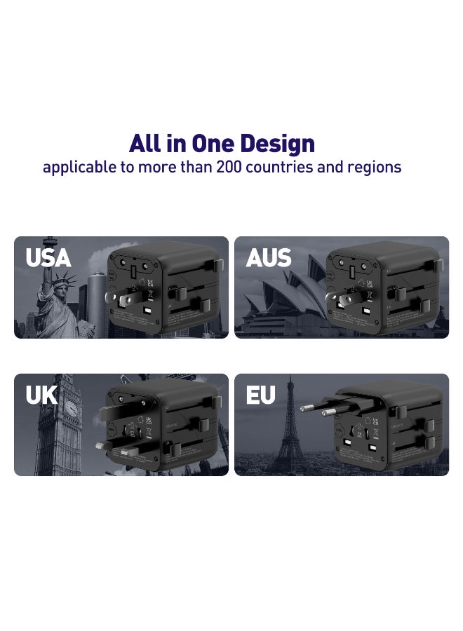 جودا شاحن جداري جودا TOUR X GaN متعدد الاستخدامات للسفر -باللون الأسود 🖤 محول طاقة عالمي مع منفذي AC مزدوجين، شحن سريع ⚡، وتوافق متعدد المقابس لأكثر من 200 دولة (الولايات المتحدة 🇺🇸، المملكة المتحدة 🇬🇧، الاتحاد الأوروبي 🇪🇺، أستراليا 🇦🇺) - Image 3