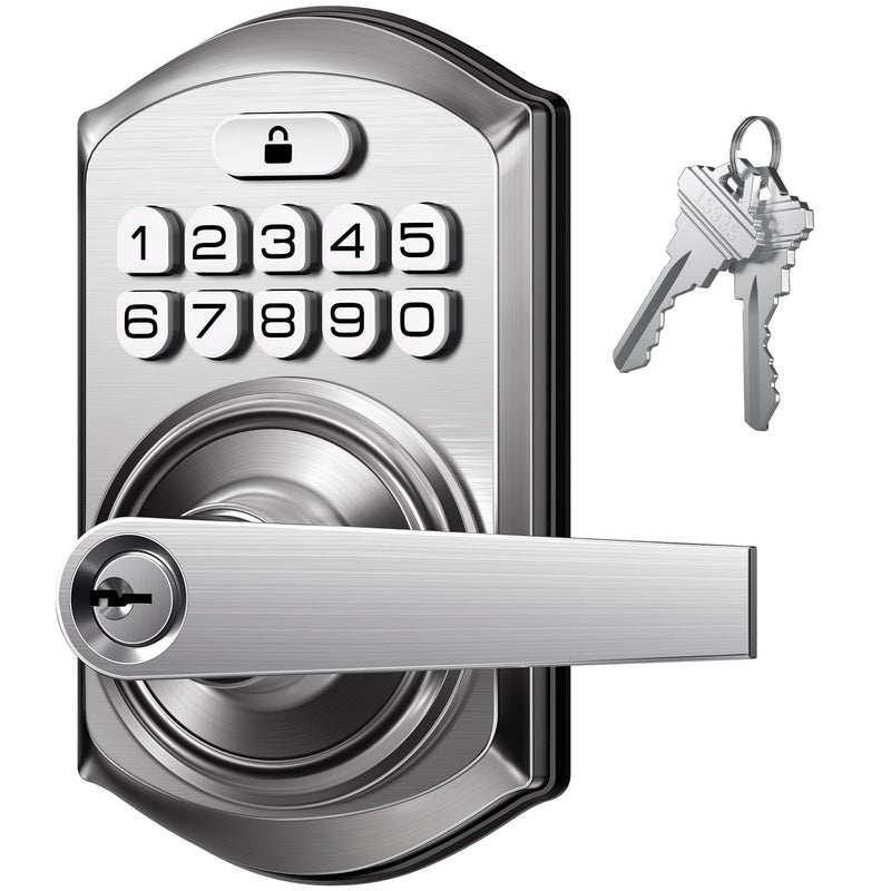 TEEHO TE004 Keyless Entry Keypad Door Lock with Handle - Smart Digital Electronic Lock for Interior Door with Anti-Peeping, Auto Lock & Passage Mode - Easy Installation - Satin Nickel - Image 1