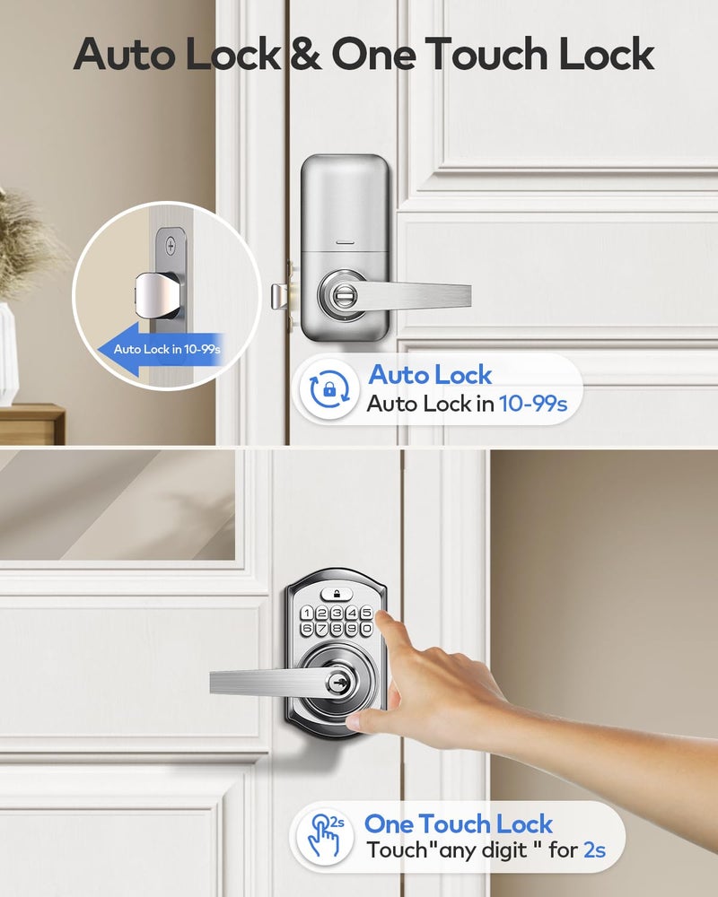 TEEHO TE004 Keyless Entry Keypad Door Lock with Handle - Smart Digital Electronic Lock for Interior Door with Anti-Peeping, Auto Lock & Passage Mode - Easy Installation - Satin Nickel - Image 4