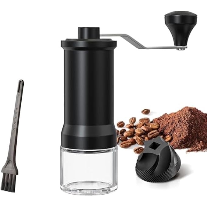 سيلك رووت مطحنة قهوة يدوية بخمسة إعدادات قابلة للتعديل لخشونة القهوة، وآلة تحضير الإسبريسو بالتنقيط، وآلة الضغط الفرنسية، وآلة الصب، مثالية للاستخدام المنزلي والتخييم والسفر، ومحمولة - Image 1