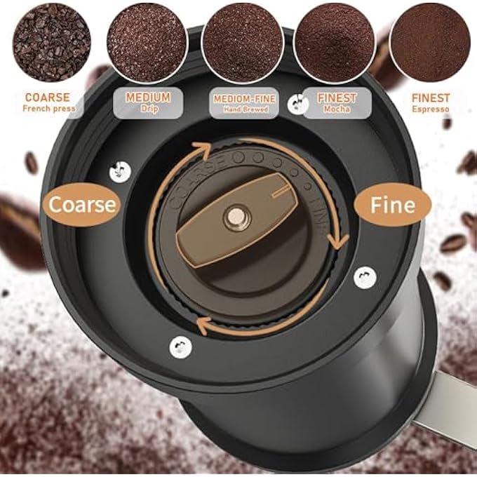 سيلك رووت مطحنة قهوة يدوية بخمسة إعدادات قابلة للتعديل لخشونة القهوة، وآلة تحضير الإسبريسو بالتنقيط، وآلة الضغط الفرنسية، وآلة الصب، مثالية للاستخدام المنزلي والتخييم والسفر، ومحمولة - Image 5