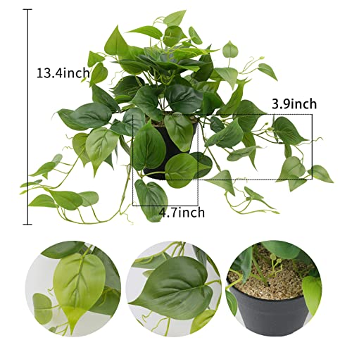 LOYWREE Artificial Scindapsus Aureus Fake Pothos Plants in Black Pots - Realistic Faux Indoor Greenery for Home, Office, Desk, Shelf, Living Room, Bedroom, Balcony, Patio & Garden Decor - Image 2