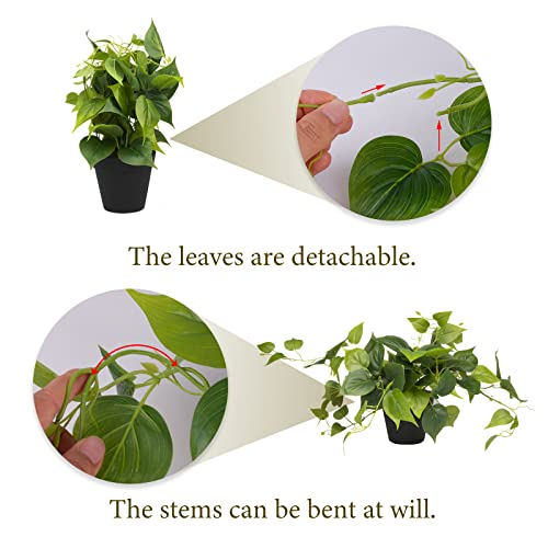 LOYWREE Artificial Scindapsus Aureus Fake Pothos Plants in Black Pots - Realistic Faux Indoor Greenery for Home, Office, Desk, Shelf, Living Room, Bedroom, Balcony, Patio & Garden Decor - Image 5