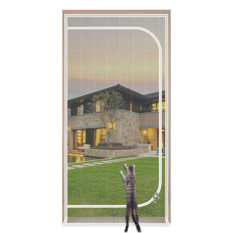 QWR Upgraded Pet Screen Door,Fits Door Opening Size 30''x 80'',Thickened Cat Resistant Mesh Screen Door for Living Room,Kitchen,Bedroom,Cat Proof Screen with Zipper Closure. - Image 1
