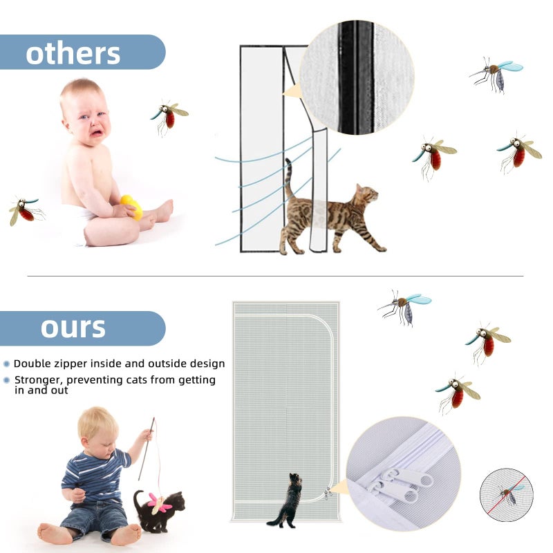 QWR Upgraded Pet Screen Door,Fits Door Opening Size 30''x 80'',Thickened Cat Resistant Mesh Screen Door for Living Room,Kitchen,Bedroom,Cat Proof Screen with Zipper Closure. - Image 5